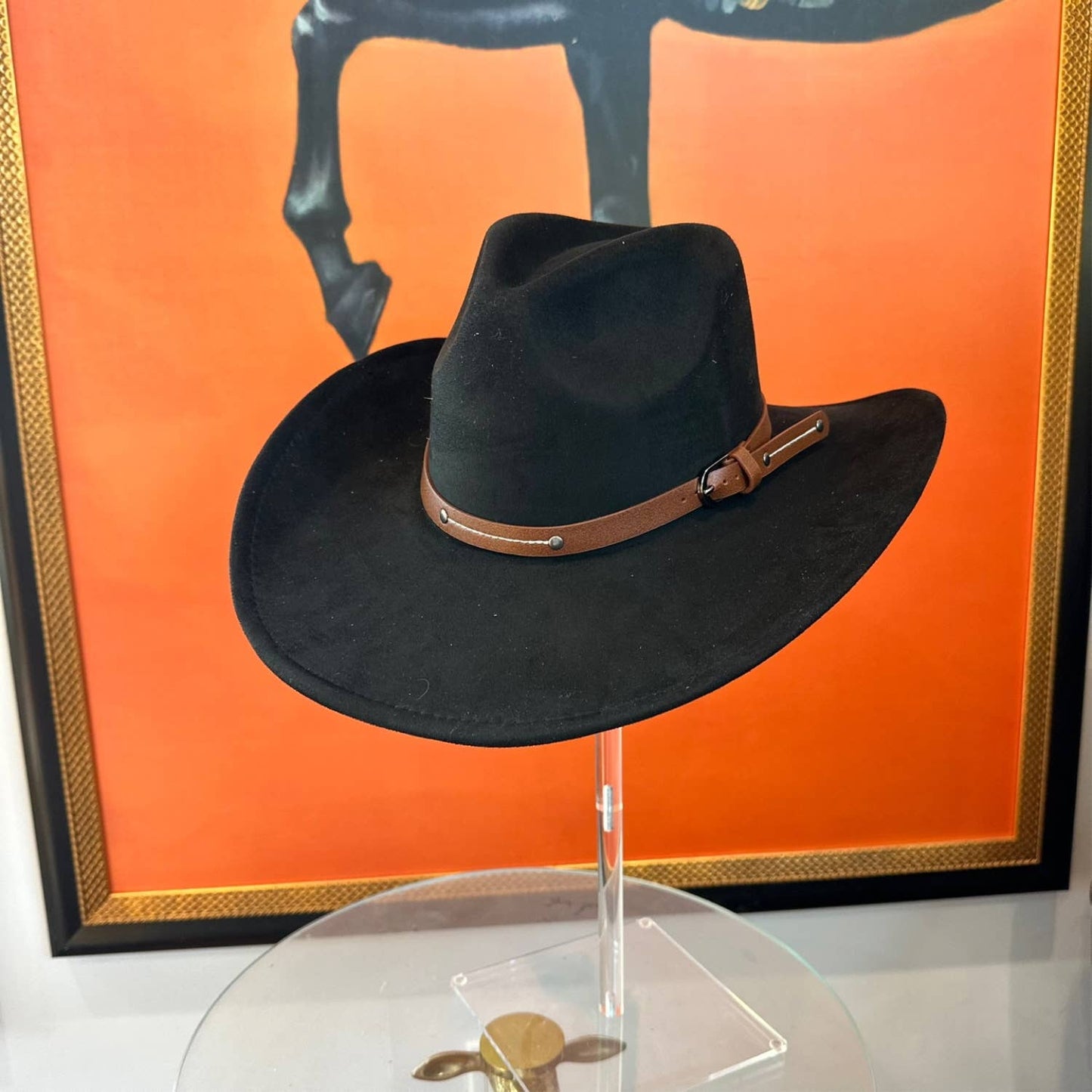 Vegan Suede Cowboy hat stiff Brim W/ Leather Belt: IVORY / ONE SIZE
