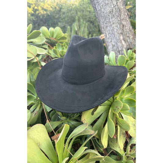 Best seller Vegan Suede Cowboy hat stiff flat brim: BLACK / ONE SIZE