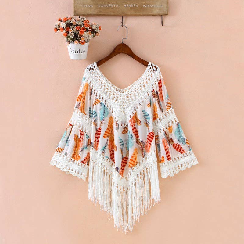 Bohemian Tassel Shawl: BLUE / AVERAGE