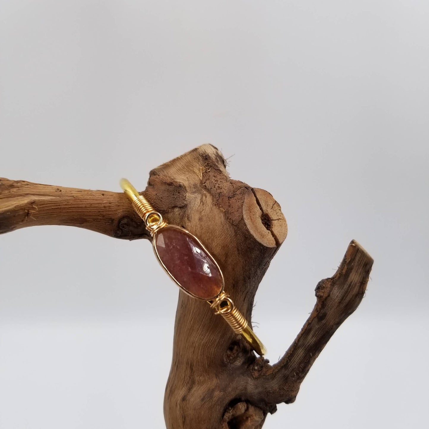 Natural Stone Cuff Gem Stone Bracelet: Pink