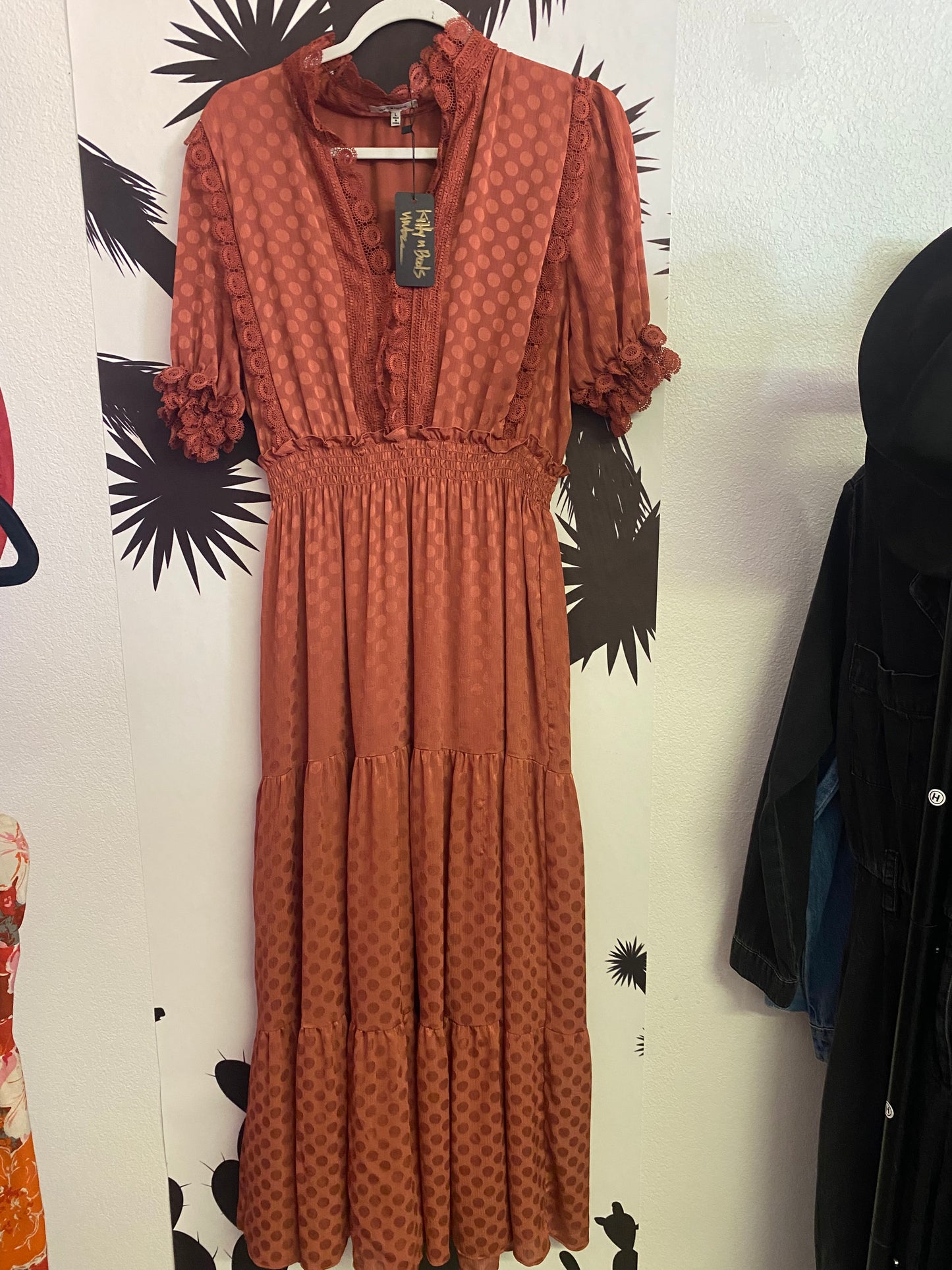 Lacey rust long dress