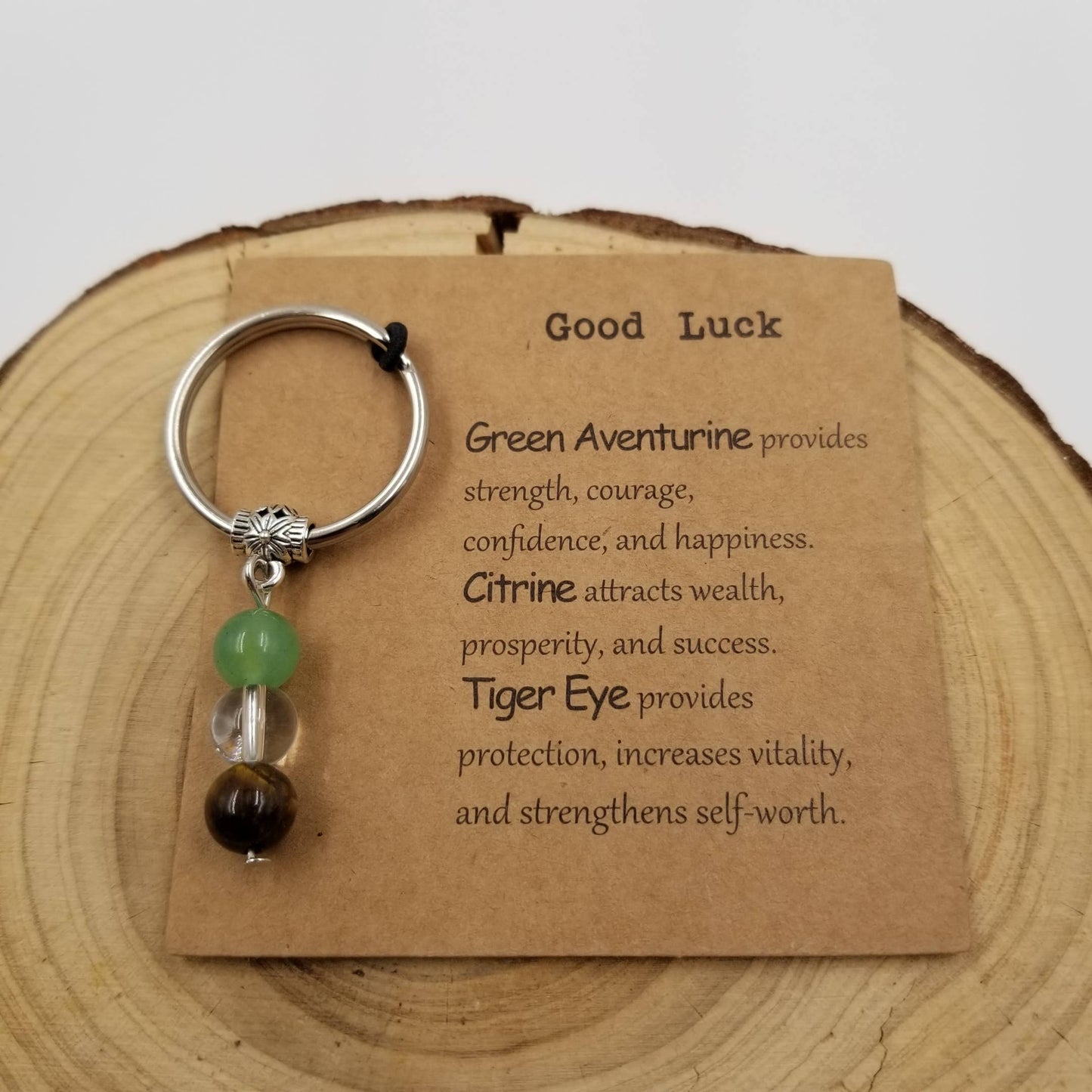 Natural Stone Bead Lucky Chakra Keychain With Card: Good Luck