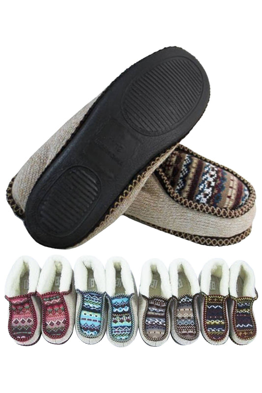 Aztec Tribal Shearling Lined Moccasin Slippers: ASSORTED / ASSORTED