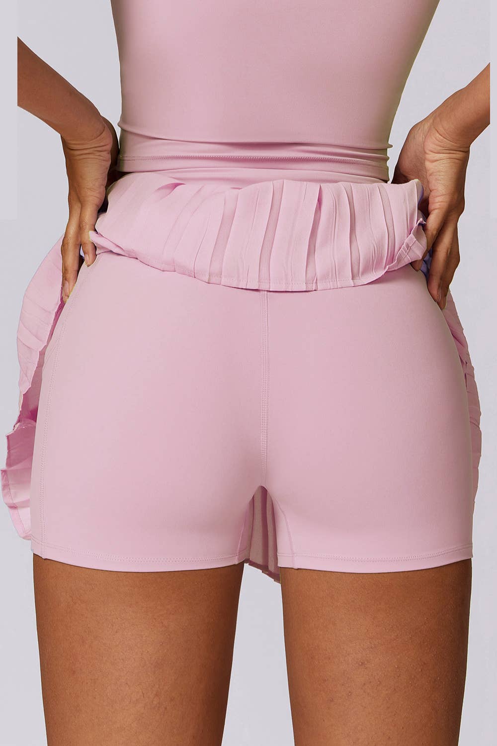 Premium solid color crop polo shirt with pleated skort set (Copy): Ivory