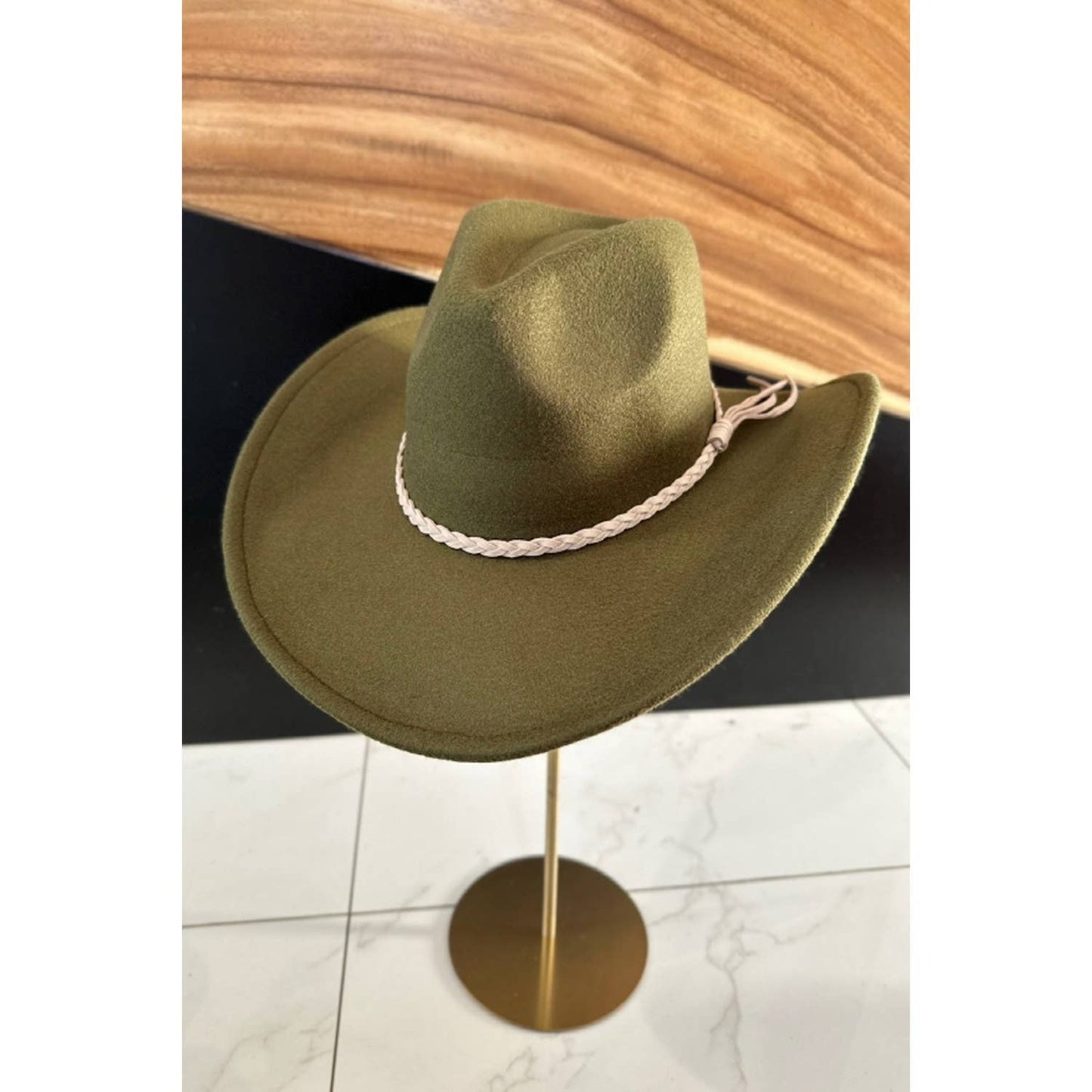 VEGAN FELT COWBOY HAT with Suede Belt: Teal / ONE SIZE