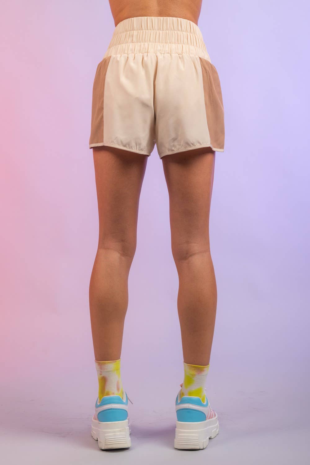 NP70066-Color-block activewear shorts: HOT PINK / S-M-L/2-2-2