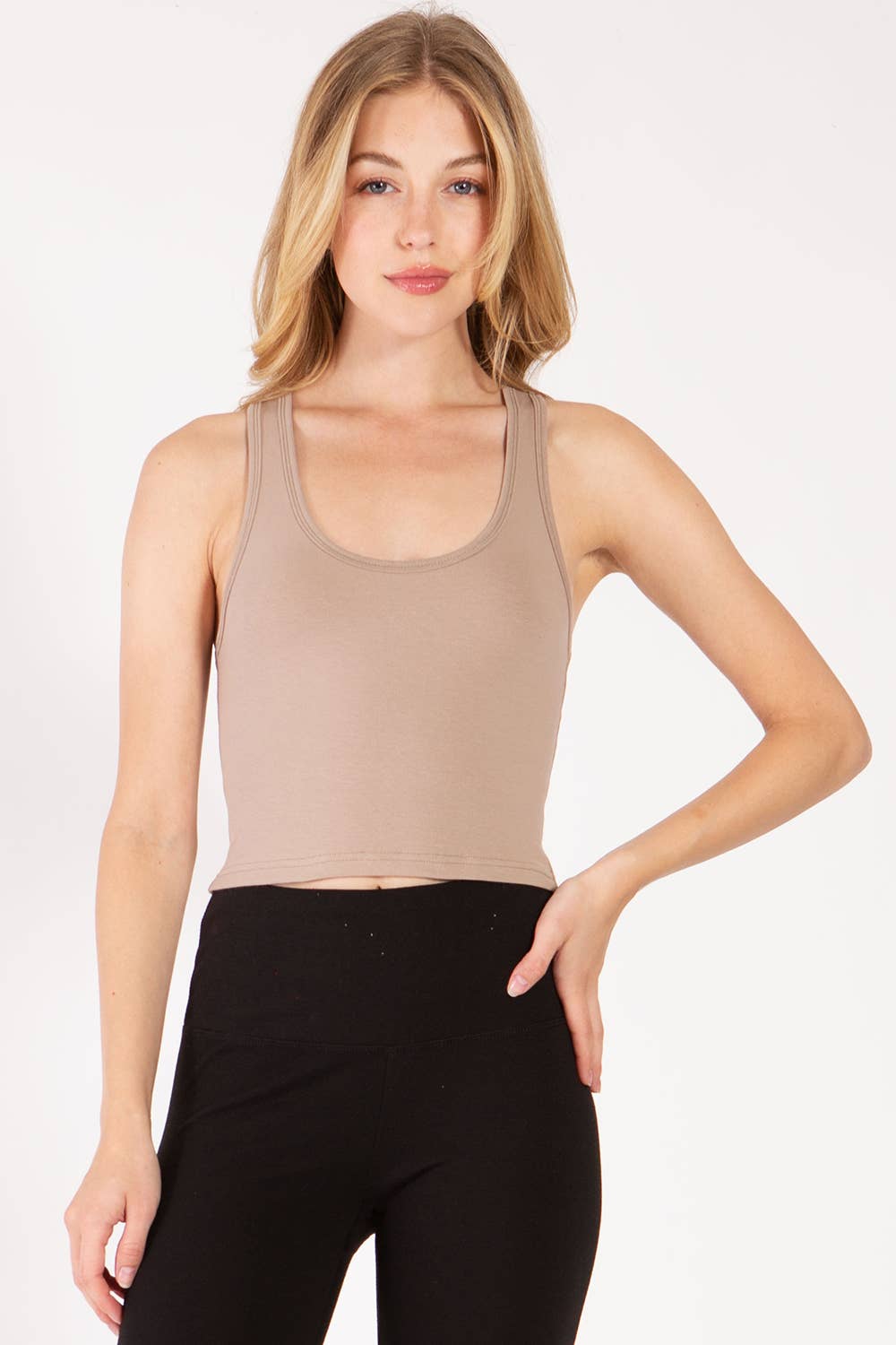 Solid color cotton lycra cropped tank top with racer back: Wine