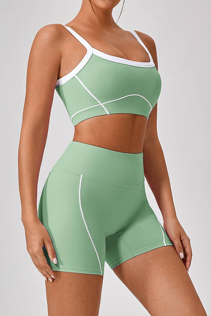 Premium active wear white contrast crop top with shorts set: Black
