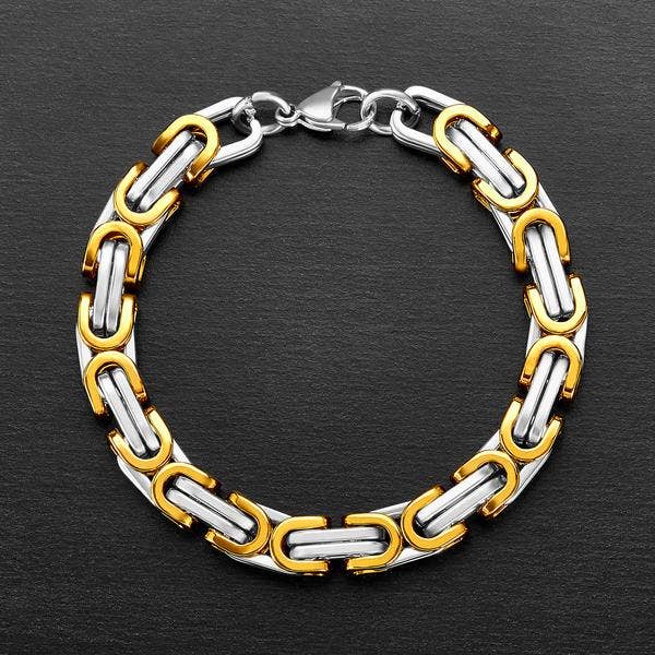 Two Tone Stainless Steel Byzantine Chain Bracelet