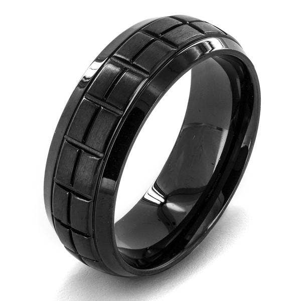 Black Plated Stainless Steel Domed Ring: 12