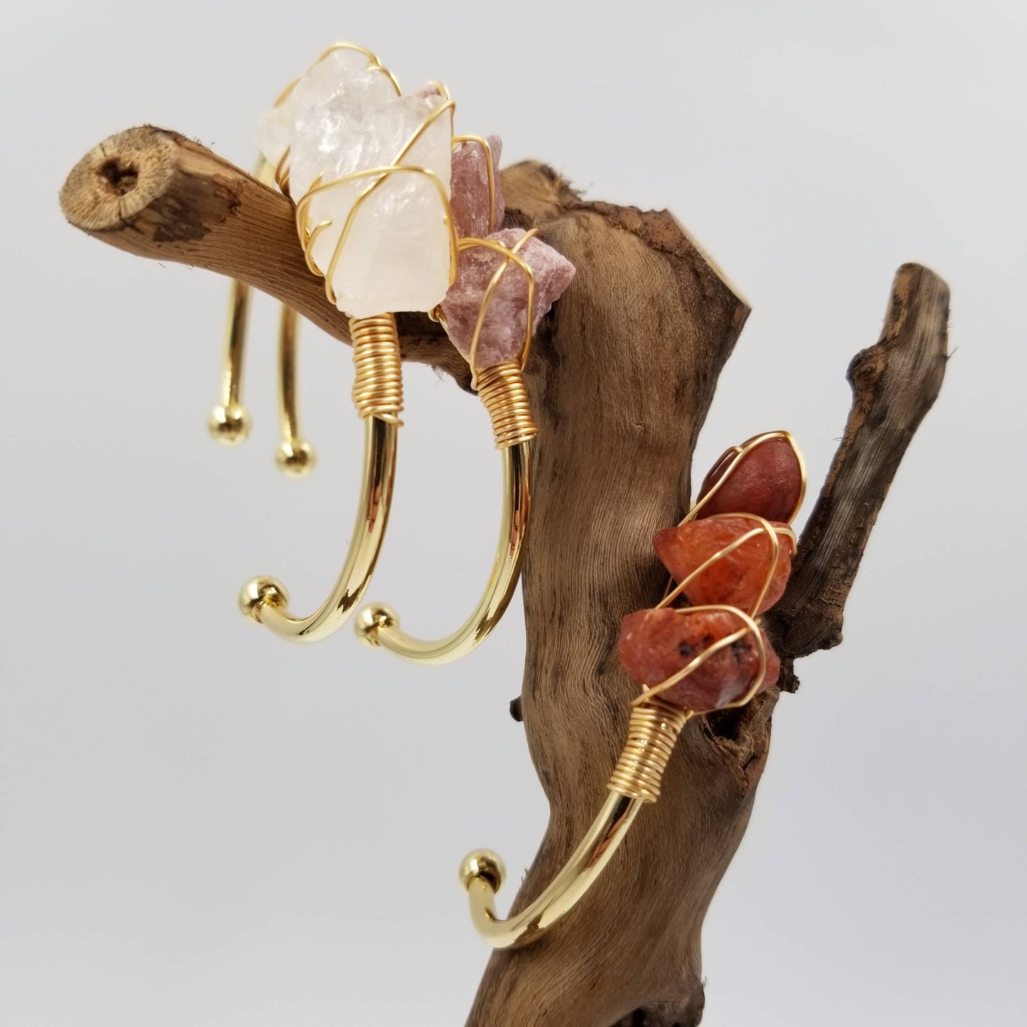 Natural Crystal Cuff Gem Stone Bangle: Brown