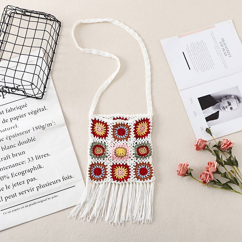 Tassel Handmade Crochet Bag - Exquisite Handcrafted Slingbag: BLACK