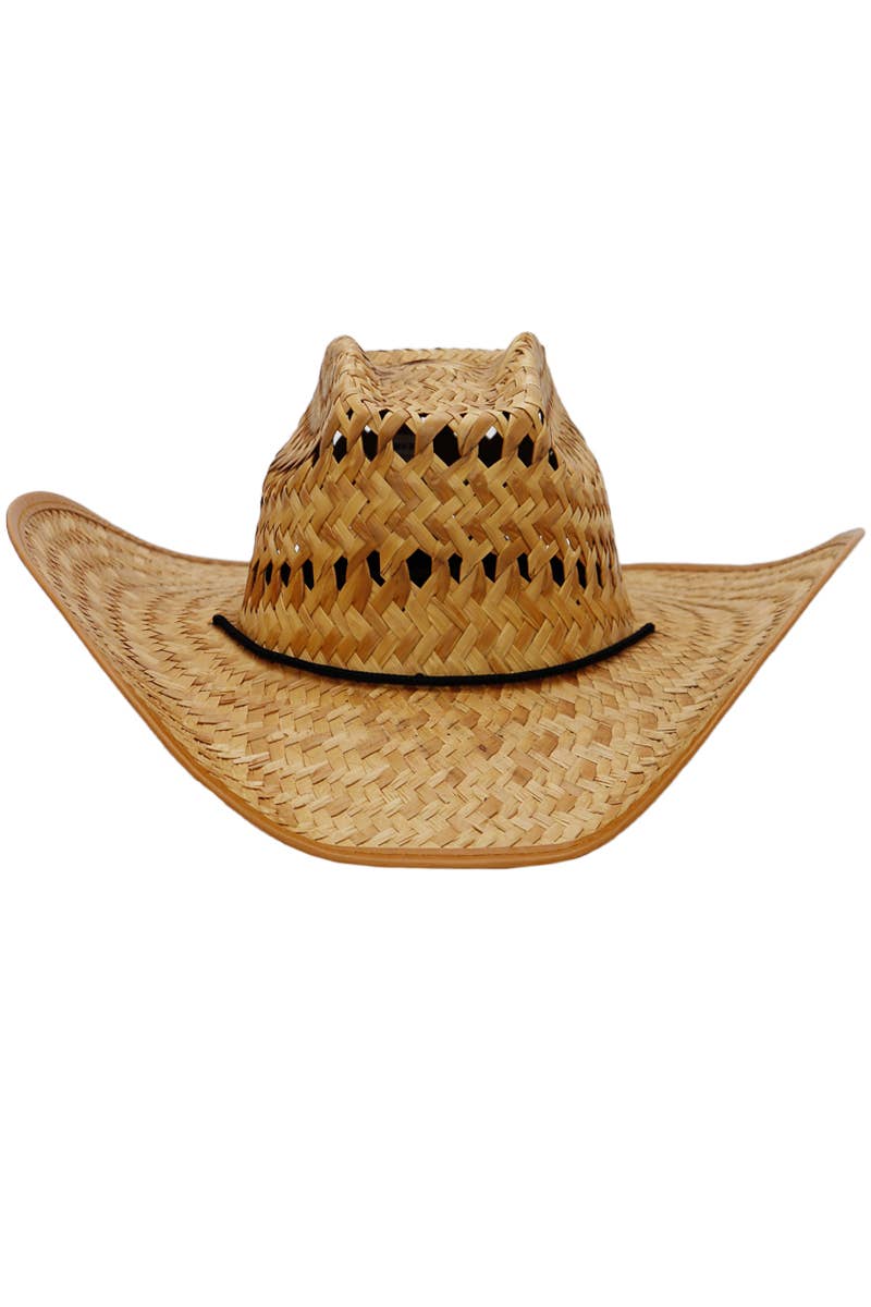 Biggs Crown Stiff Natural Straw Outdoor Cowboy Hat: Tan Trim