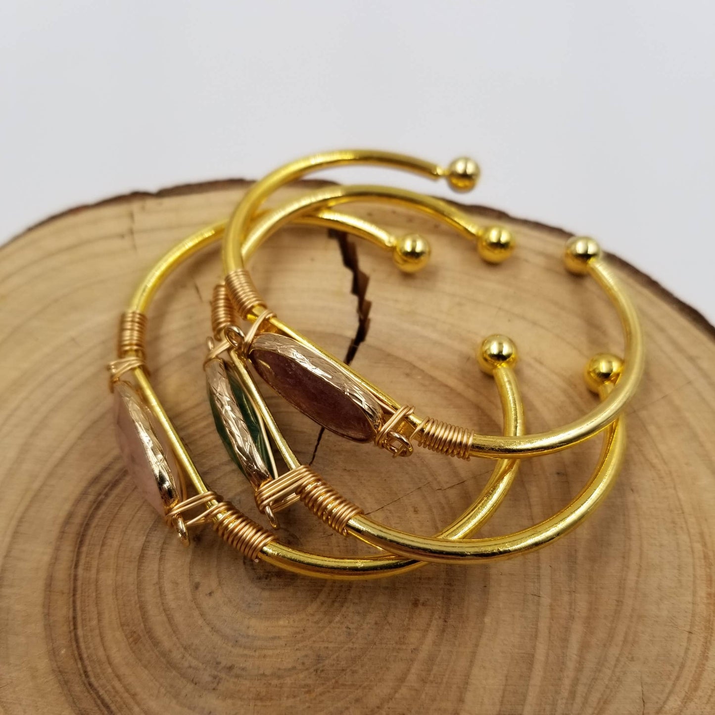 Natural Stone Cuff Gem Stone Bracelet: Pink