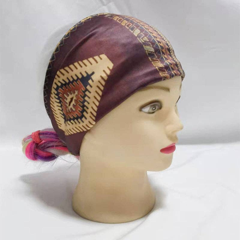 Ethnic Vintage Wide Print Sports Headband: Date_Red