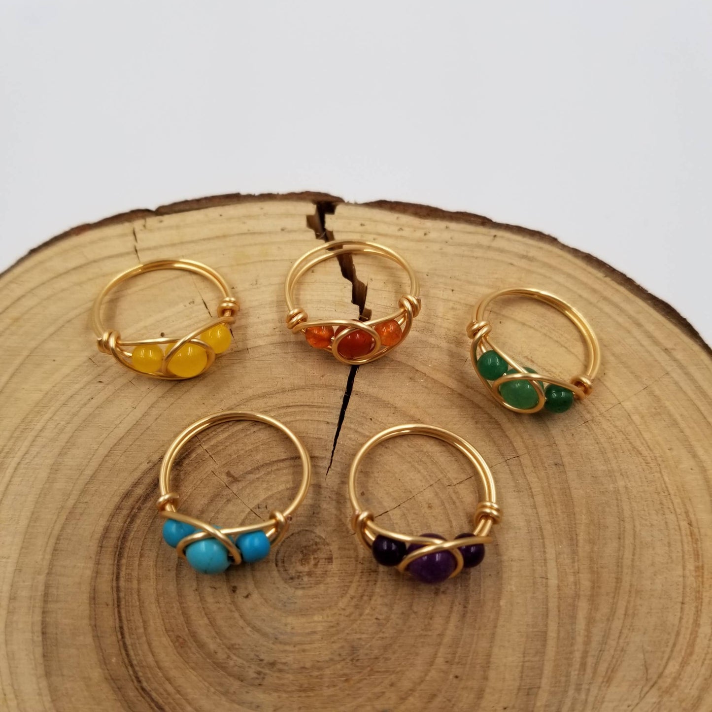 Handmade 3 Chalak Natural Stone Bead Ring: Yellow