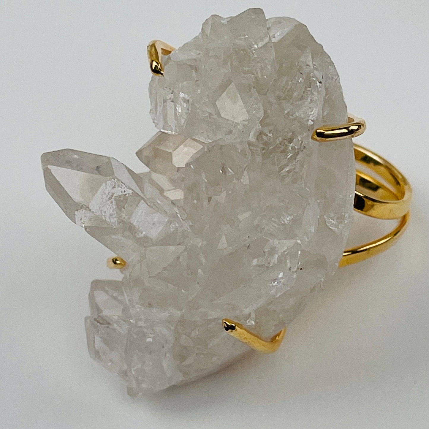Crystal Cluster Ring Amethyst Citrine Crystal Quartz -: Amethyst / Silver