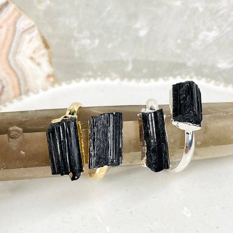 Assorted Double Crystal Rings - Aquamarine, Selenite, Quartz: Silver / Aquamarine