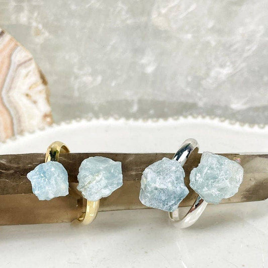 Assorted Double Crystal Rings - Aquamarine, Selenite, Quartz: Silver / Aquamarine