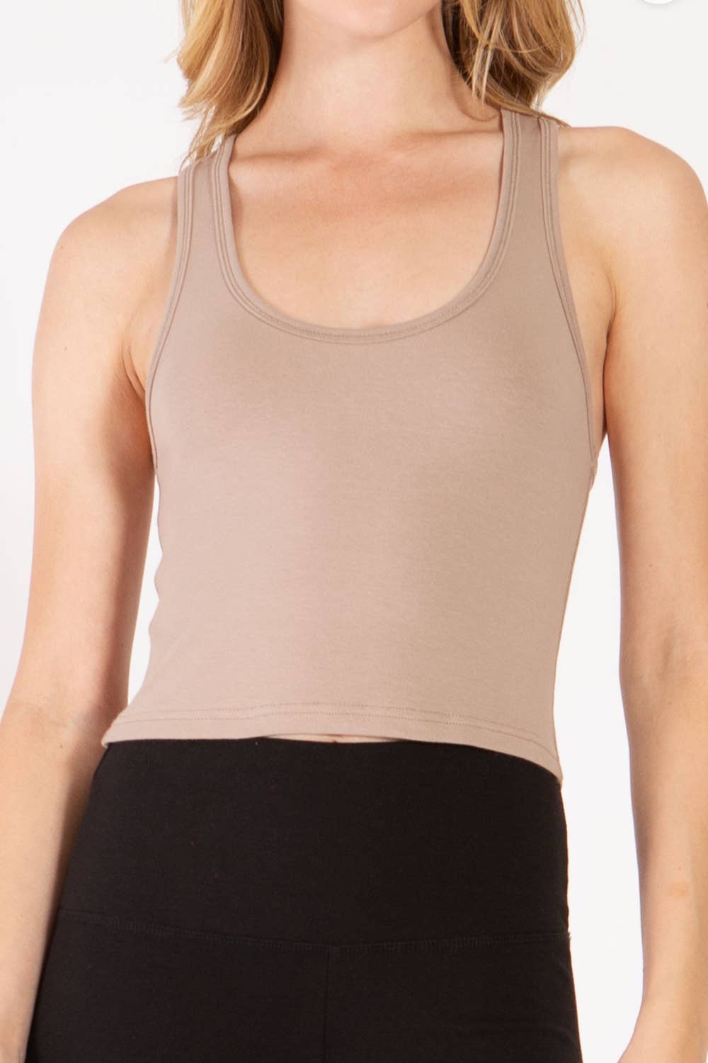 Solid color cotton lycra cropped tank top with racer back: Wine