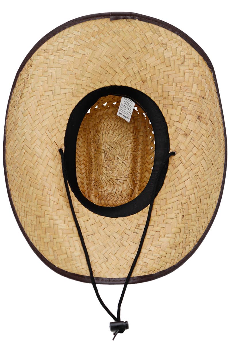 Biggs Crown Stiff Natural Straw Outdoor Cowboy Hat: Tan Trim