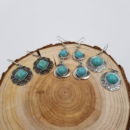 3PCS Set Vintage Turquoise Earrings
