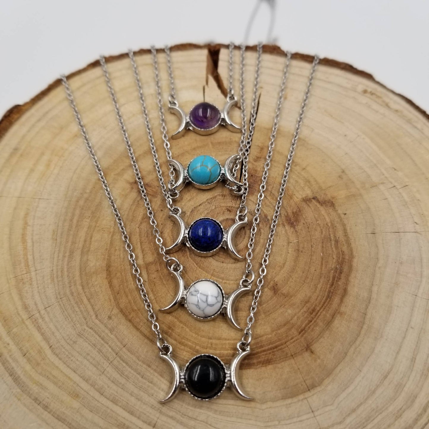 Natural Stone Double Moon Guardian Stone Necklace: Purple