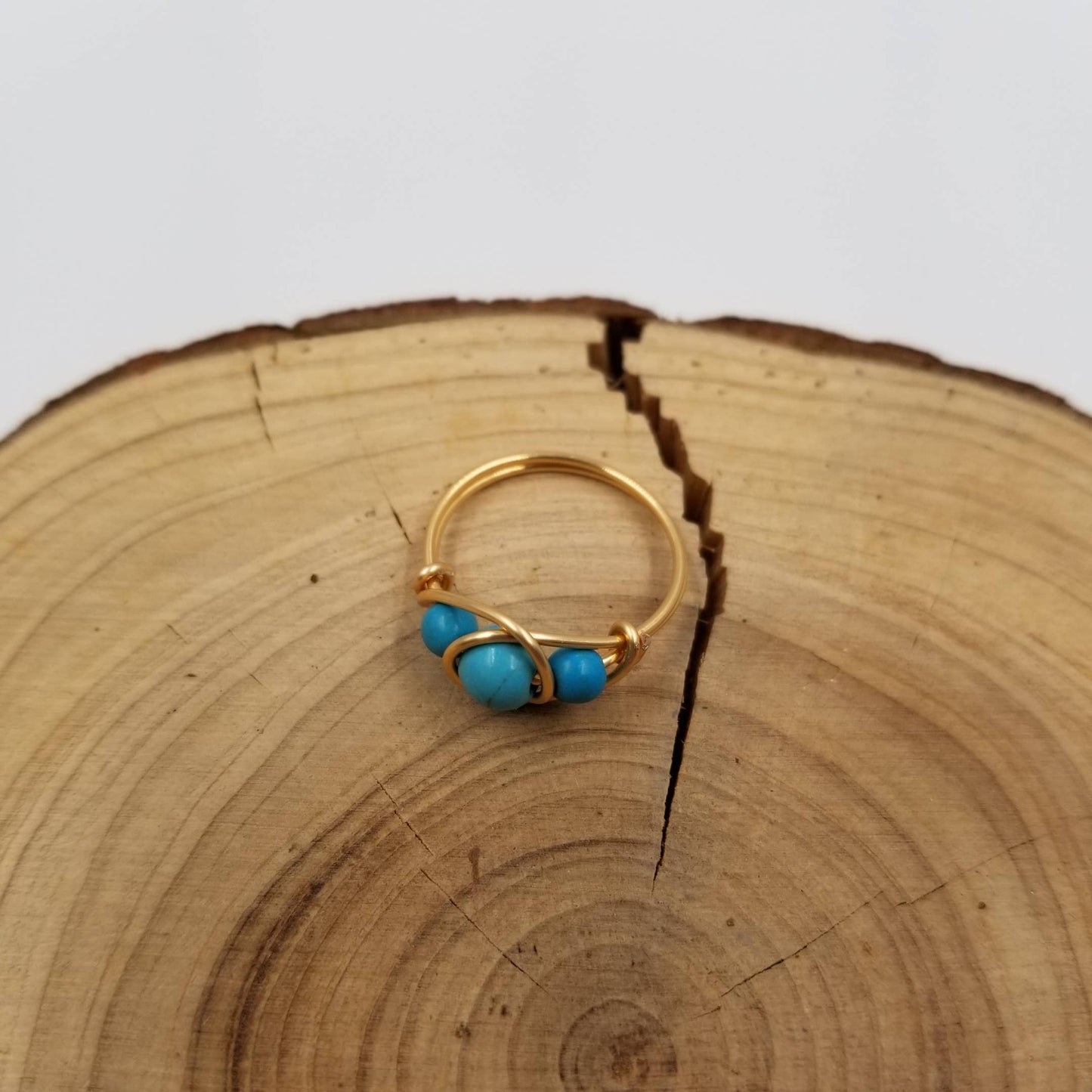 Handmade 3 Chalak Natural Stone Bead Ring: Yellow