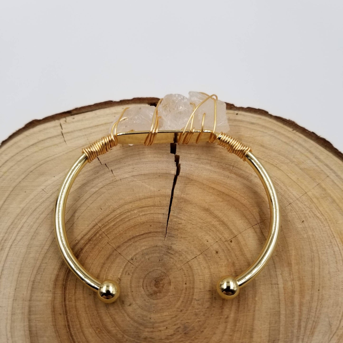 Natural Crystal Cuff Gem Stone Bangle: Brown