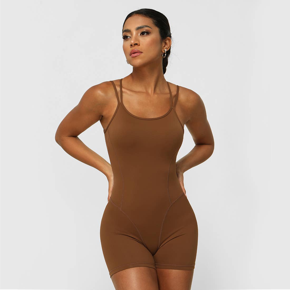 Women Yoga Sleeveless Criss Cross Back Sport Jumpsuit: Black / M