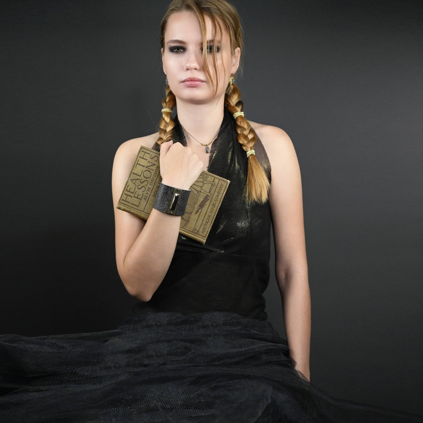 2" Leather Cuff w/ Semi Precious (Weathered Brown): Pyrite