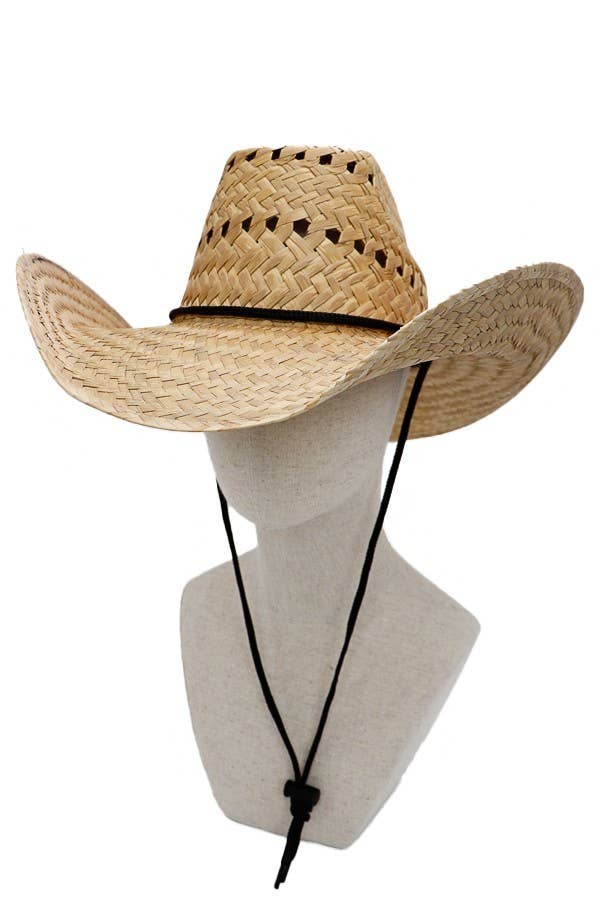 Biggs Crown Stiff Natural Straw Outdoor Cowboy Hat: Tan Trim