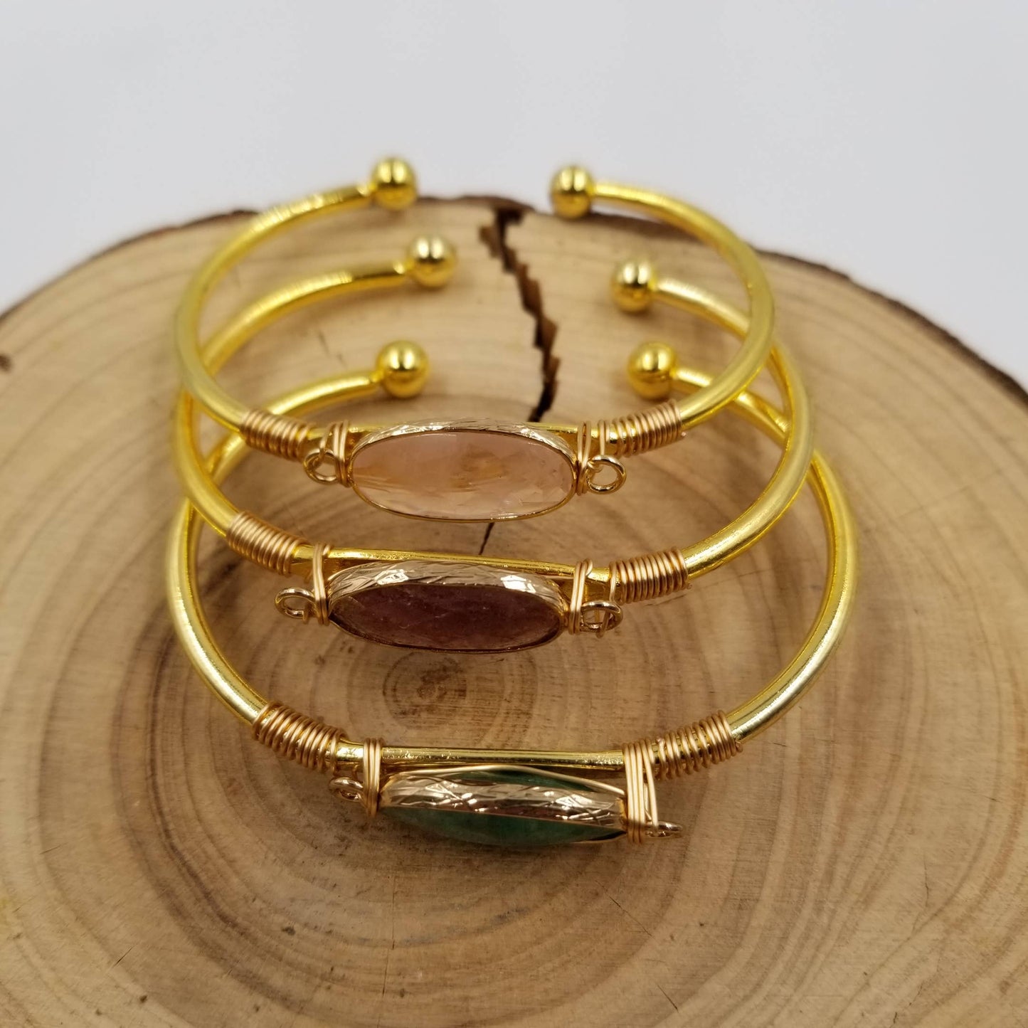 Natural Stone Cuff Gem Stone Bracelet: Pink