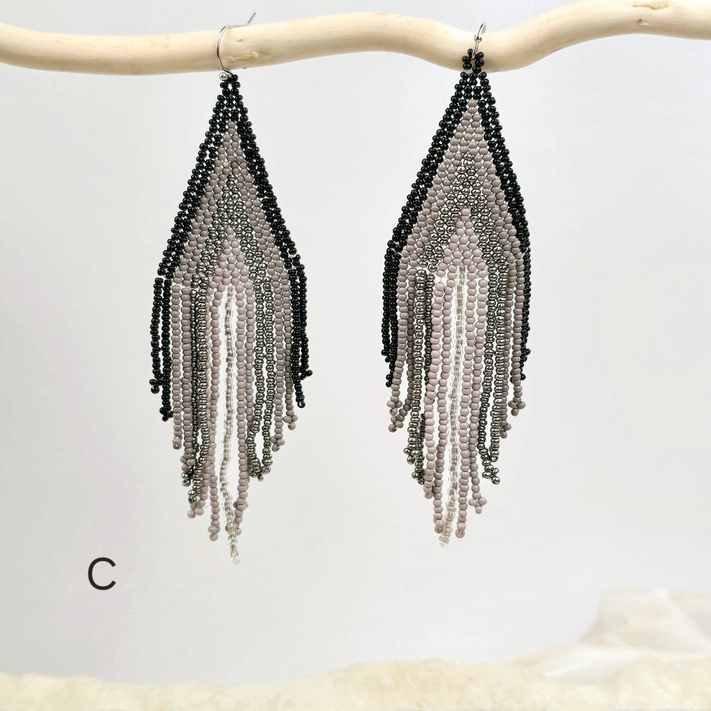 Seed Bead Earrings - Large Triangle and Fringe Pattern - You Choose Style: C