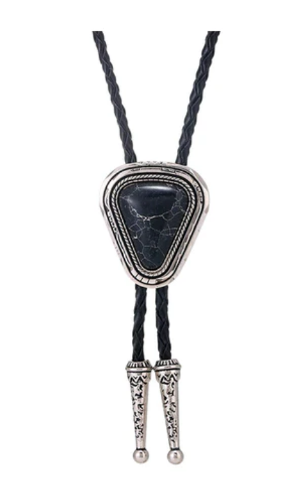 Triangle Black Onex Western Cowboy Bolo Tie Necklace