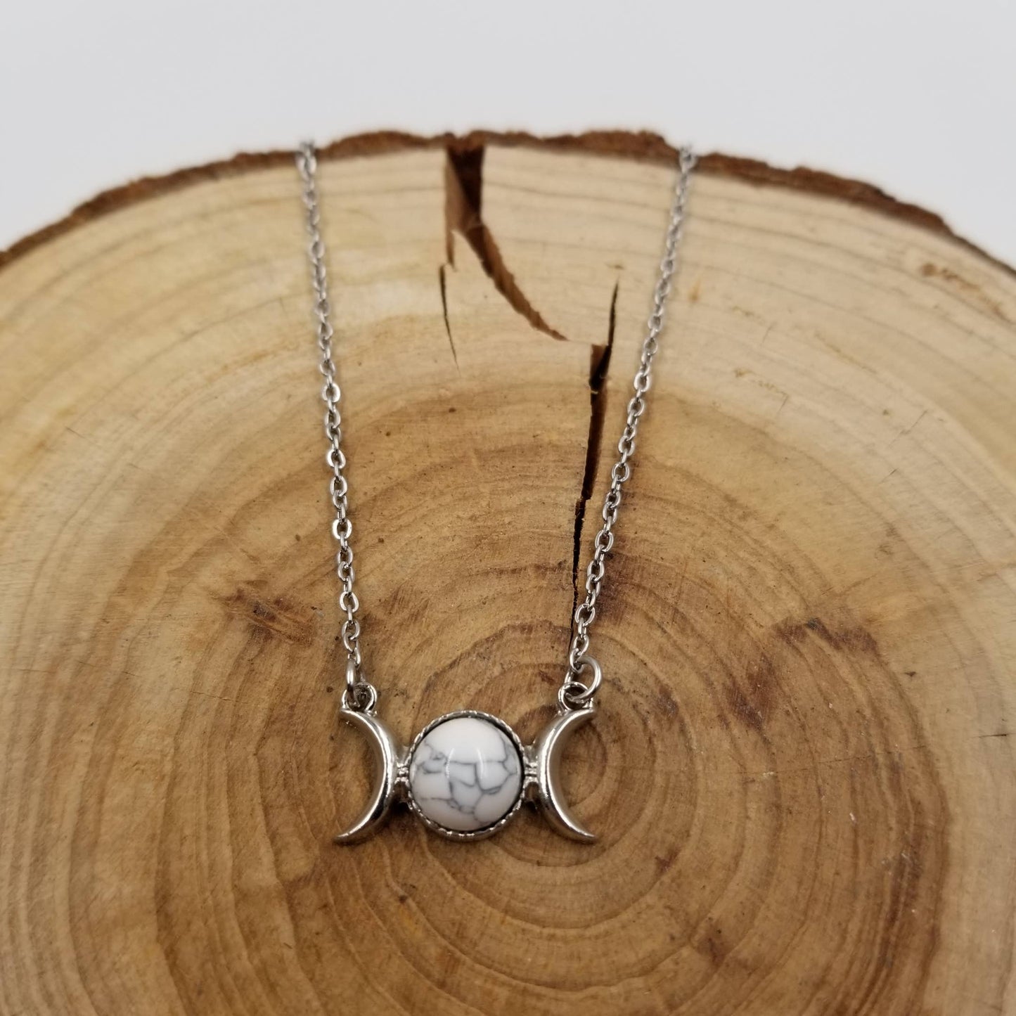 Natural Stone Double Moon Guardian Stone Necklace: Purple