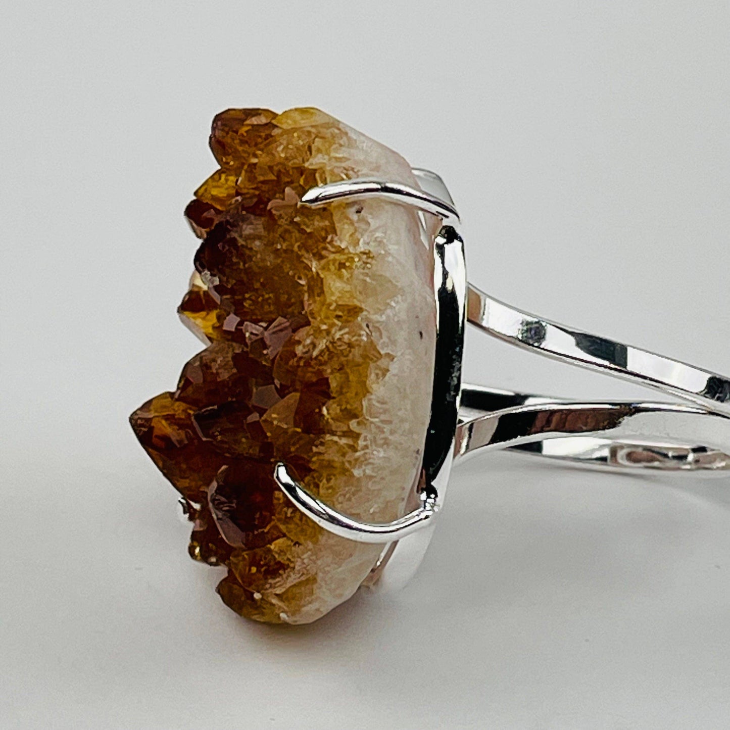 Crystal Cluster Ring Amethyst Citrine Crystal Quartz -: Amethyst / Silver