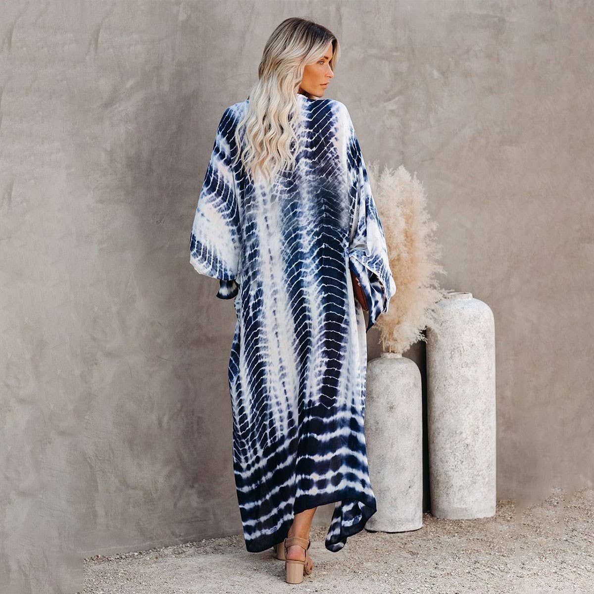 Tie-Dye Beach Cover-Up Cardigan Bikini Sunscreen_CWMM6299: GRAY / (OS) 1