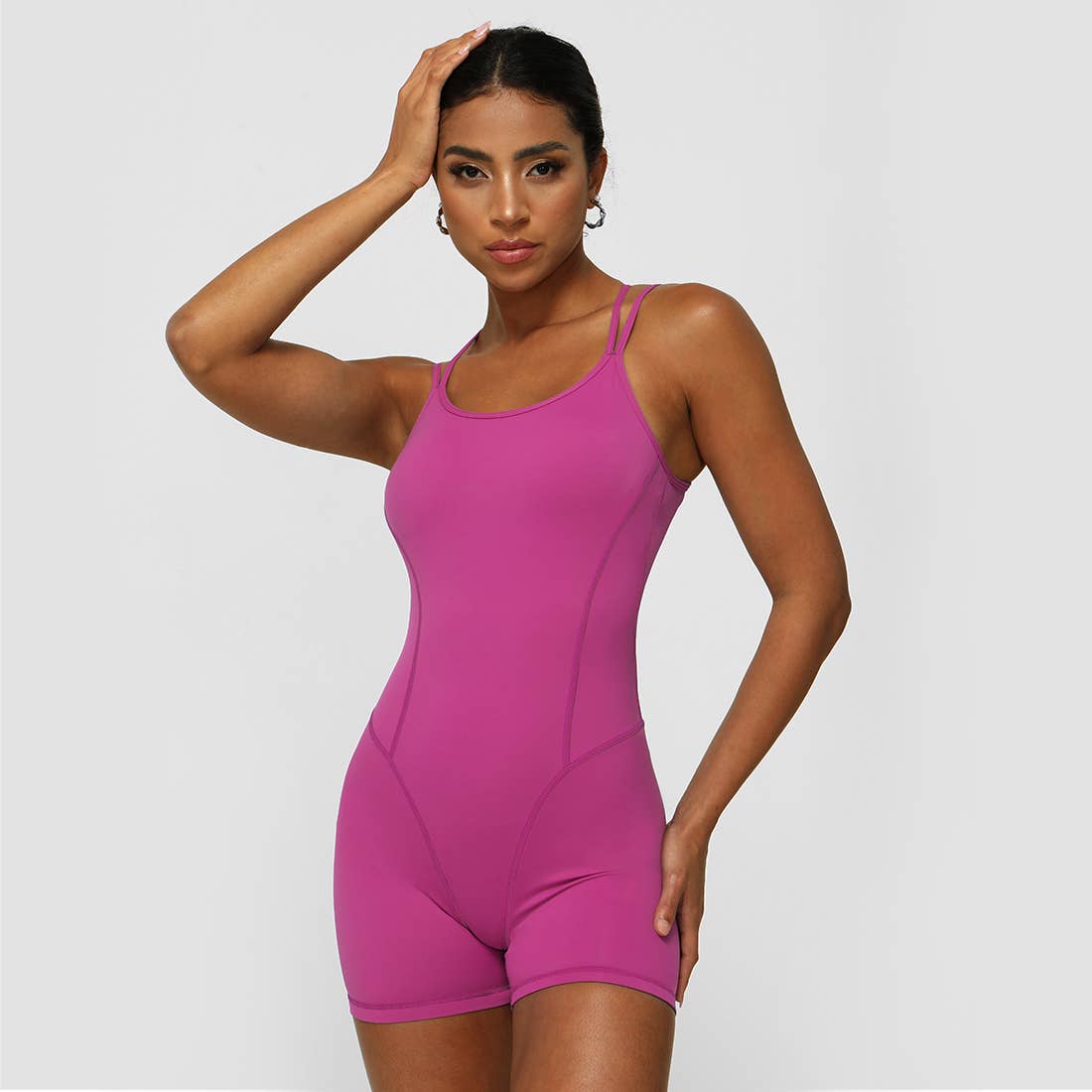 Women Yoga Sleeveless Criss Cross Back Sport Jumpsuit: Black / M