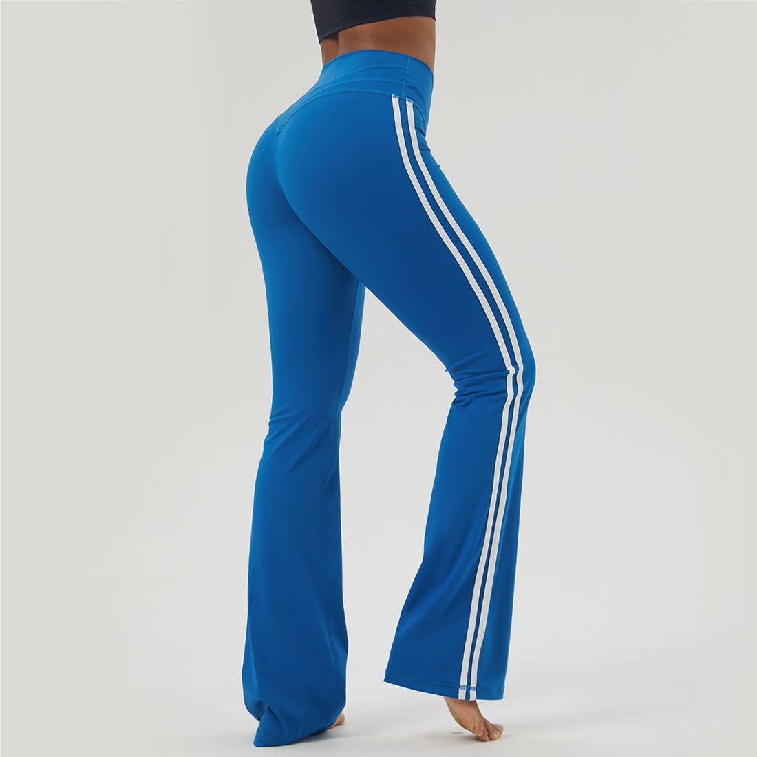 Yoga Color Block Hip Lifting Fitness Sport Flare Pants: Blue / M