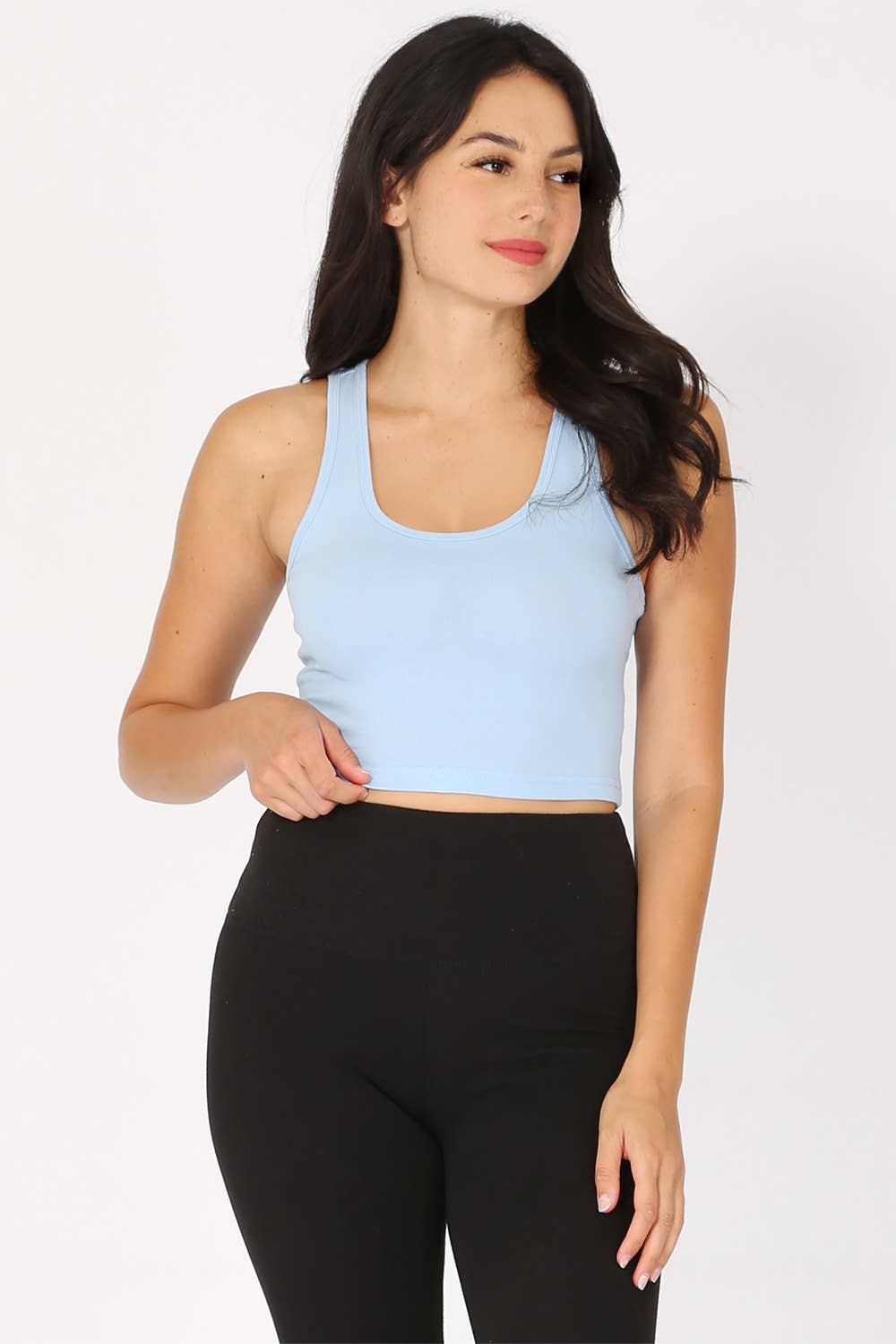 Solid color cotton lycra cropped tank top with racer back: Wine