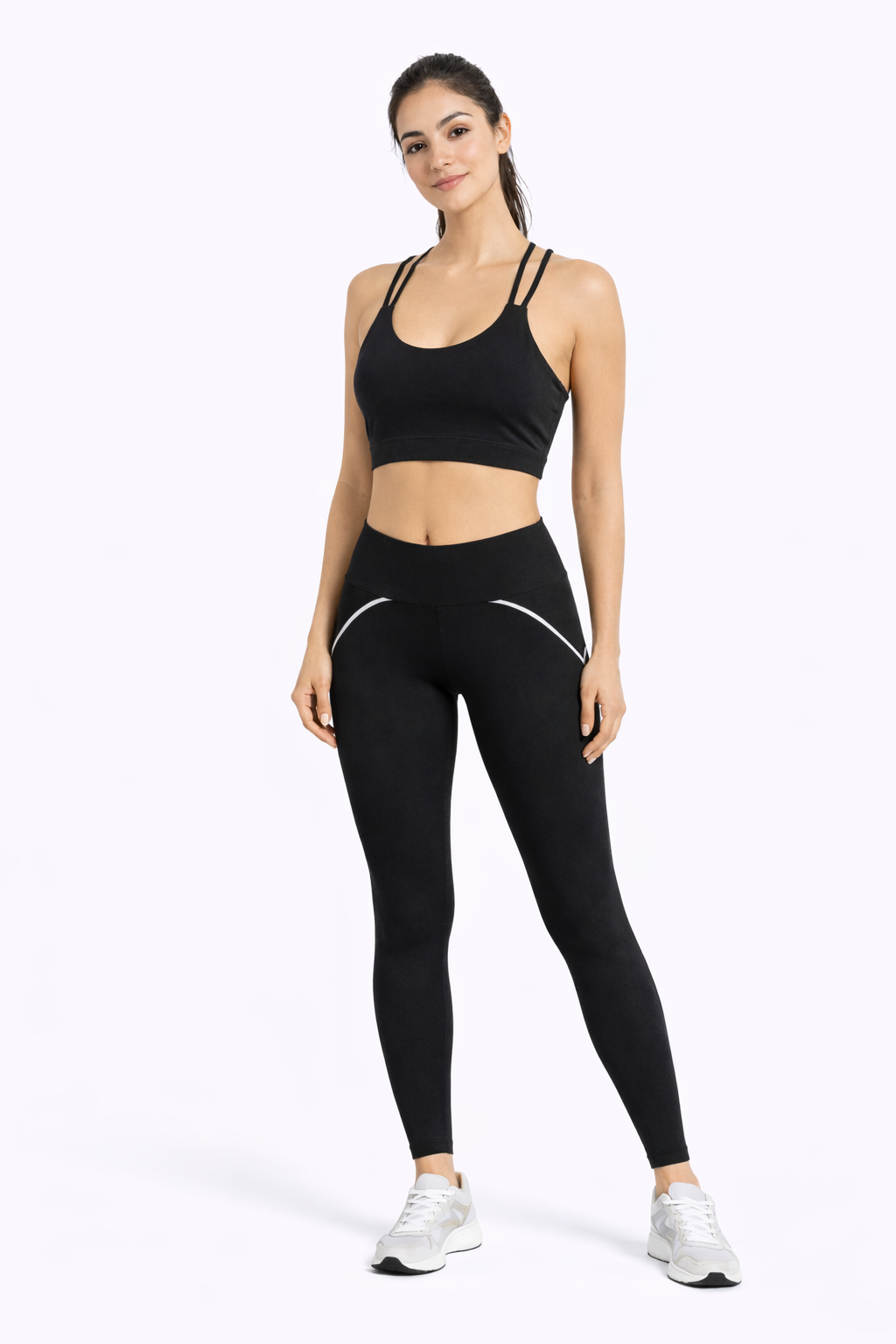 Solid color double straps cross back premium sports bra