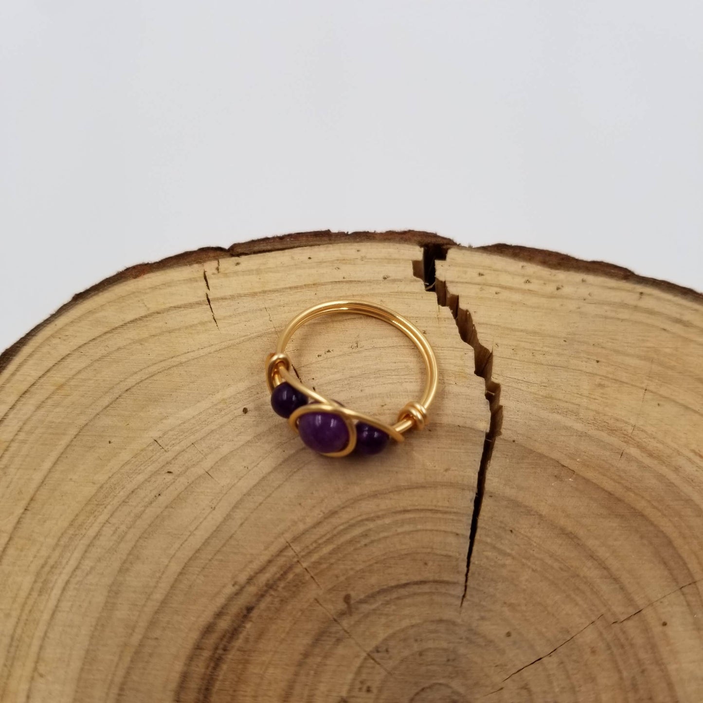 Handmade 3 Chalak Natural Stone Bead Ring: Yellow