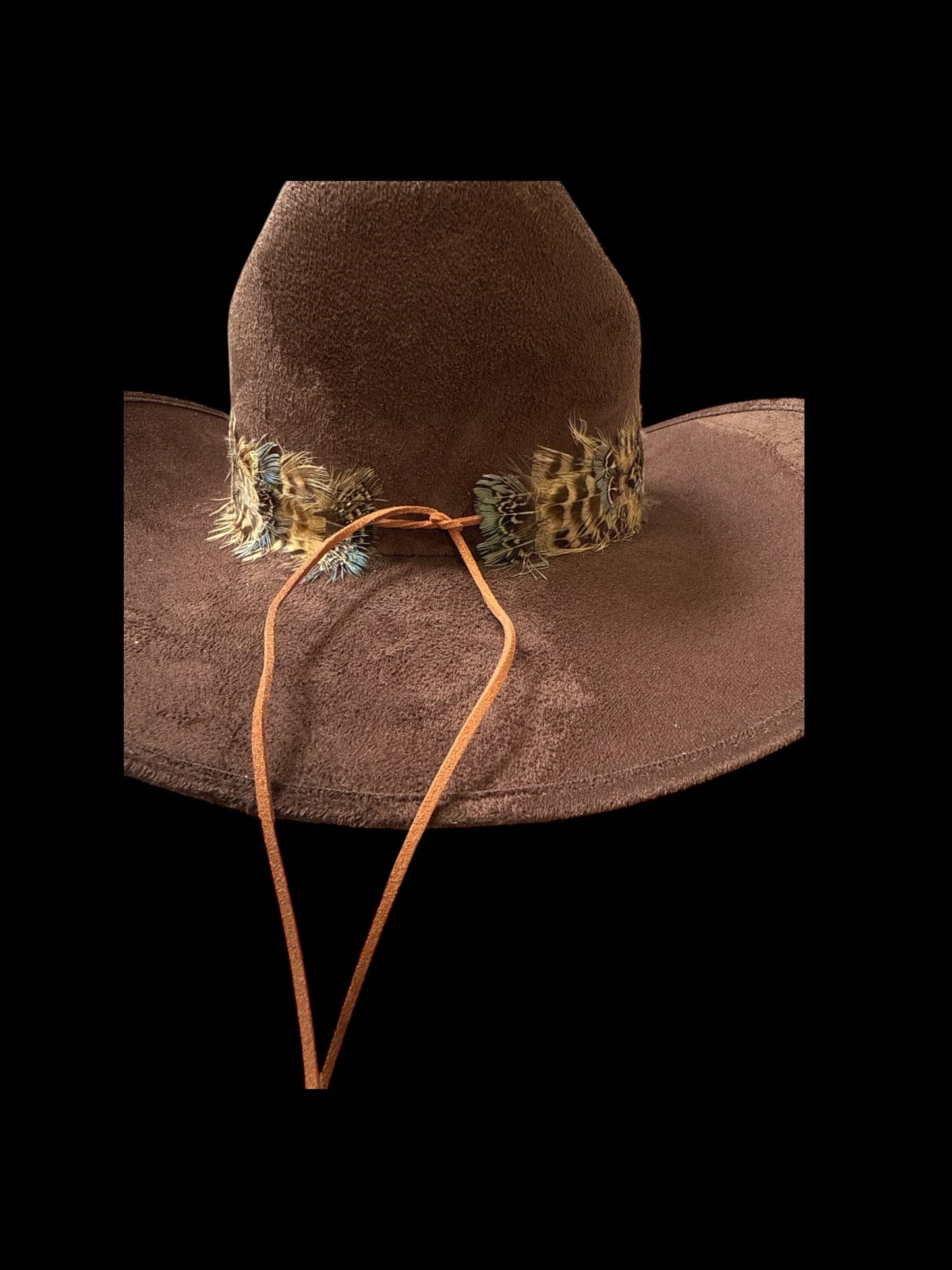 Feather Hat Band Middle Crown with strap tie: Light Brown #CR02