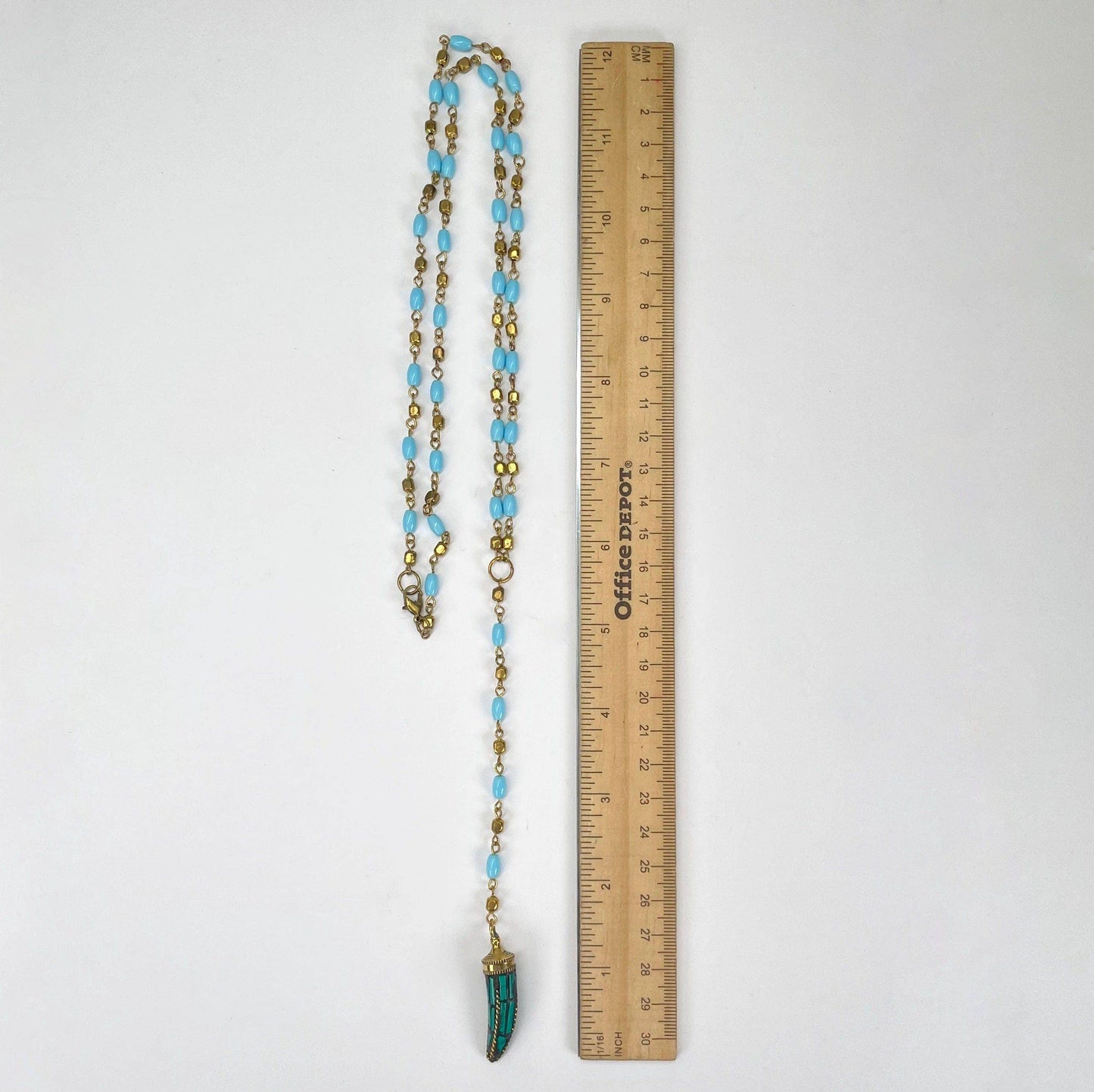 Crystal Beaded Necklace with Turquoise Horn Pendant