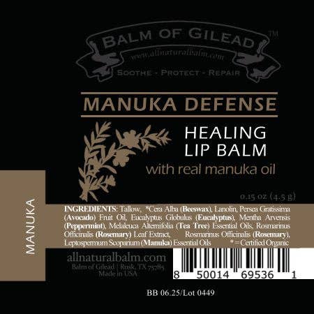 Manuka Defense Healing Lip Balm, .15 oz Tube
