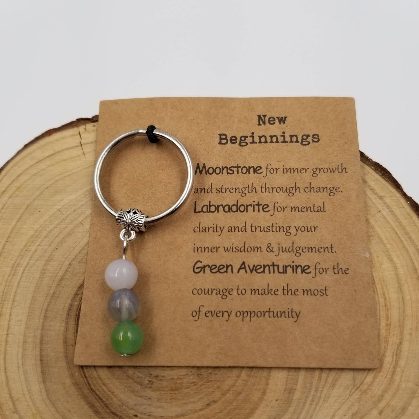 Natural Stone Bead Lucky Chakra Keychain With Card: Good Luck
