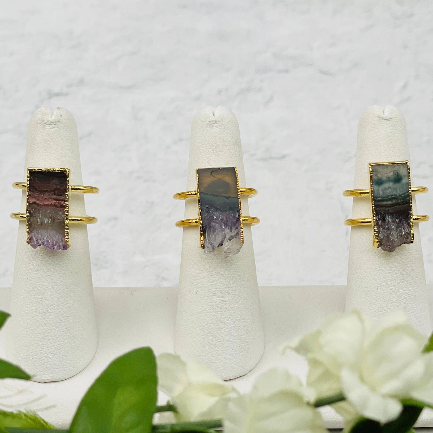 Crystal Amethyst Slice on 24k Gold Electroplated Ring