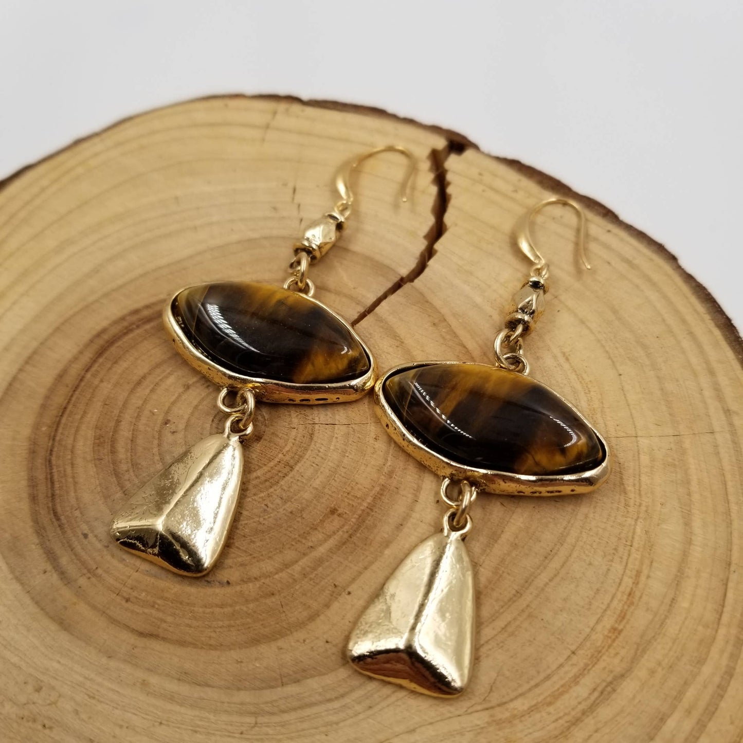 Handmade Retro Natural Tiger Eye Stone Earrings