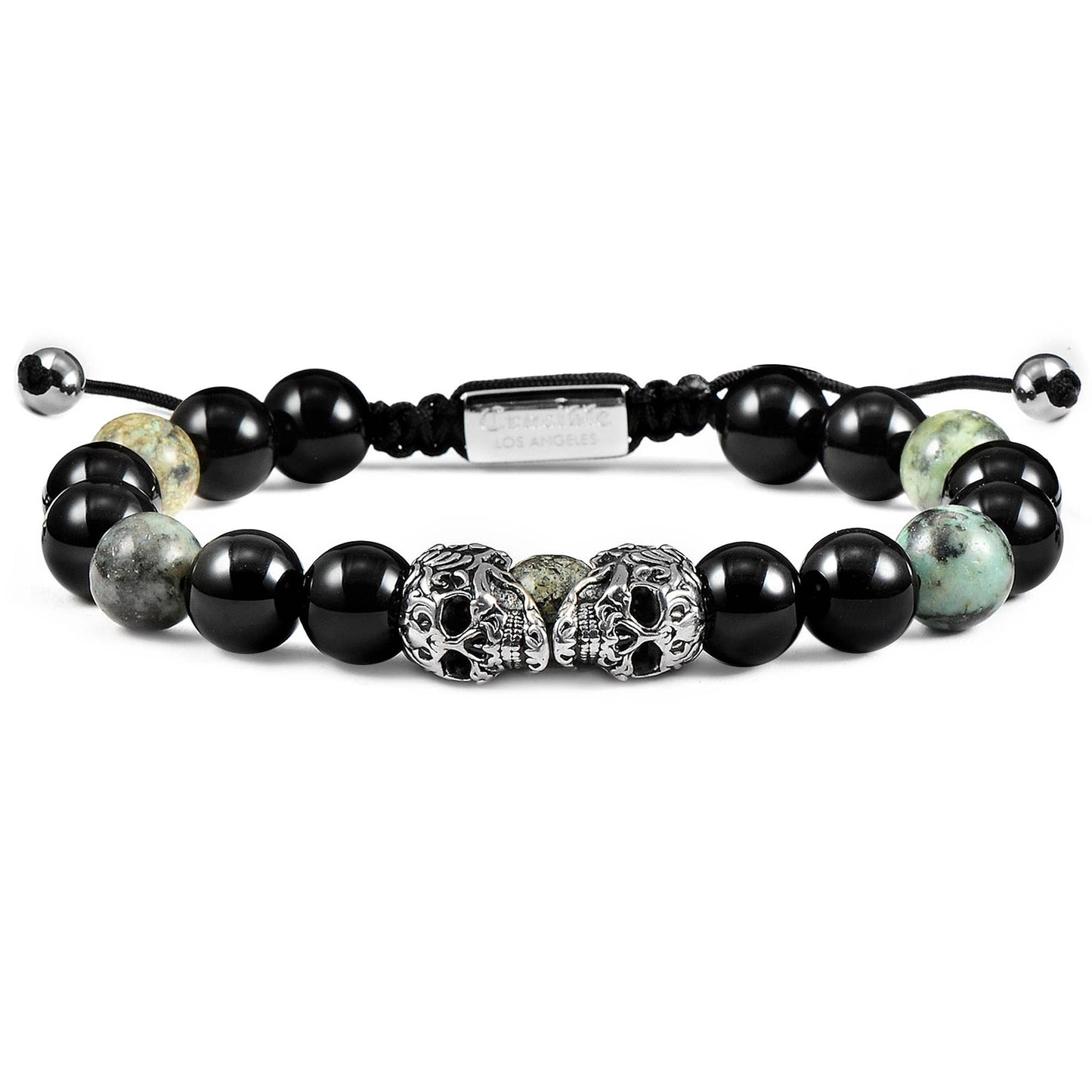 Crucible Skulls Natural Stone and Onyx Adjustable Bracelet: Red Tiger Eye